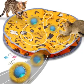 Interactive Cat Toys Ball Rolling in The Pouch, Chirping & Motion Activated Interactive Ball Toy Begins Hide and Seek Game in Mat, Rechargeable Exercise Cat Toy