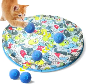 Interactive Cat Toys, Fast Bouncing & Rolling Ball in Play Mat, Automatic Motion Activated Moving Ball Hide and Seek Game for Indoor Exercise Kicker, 27.5 Inch Play Mat