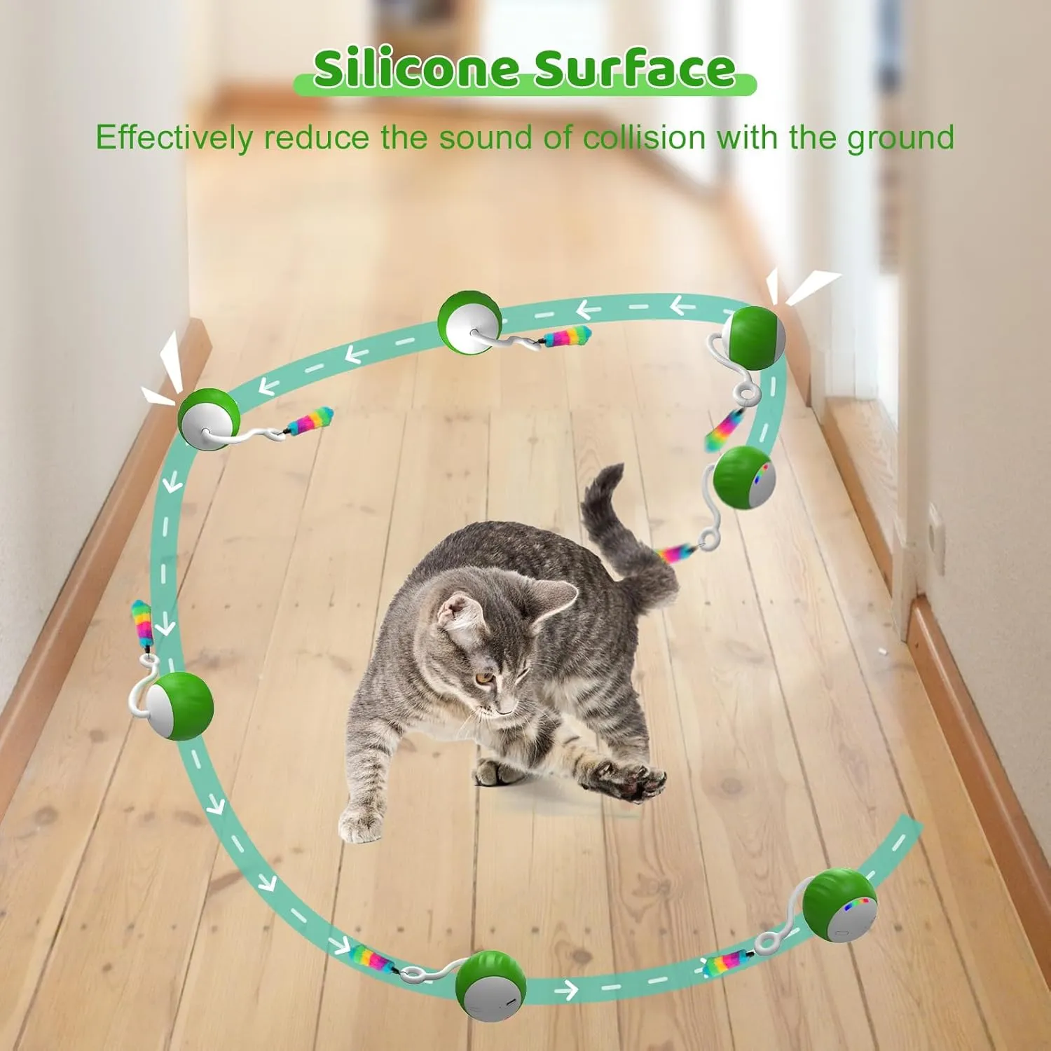 Interactive Cat Toys for Indoor Cats, DIY 5 in 1 Automatic Moving Cat Ball Toys/Puppies Toys with LED Rainbow Lights, Smart Sounds&Touch Control Cat Toys,USB Rechargeable Green