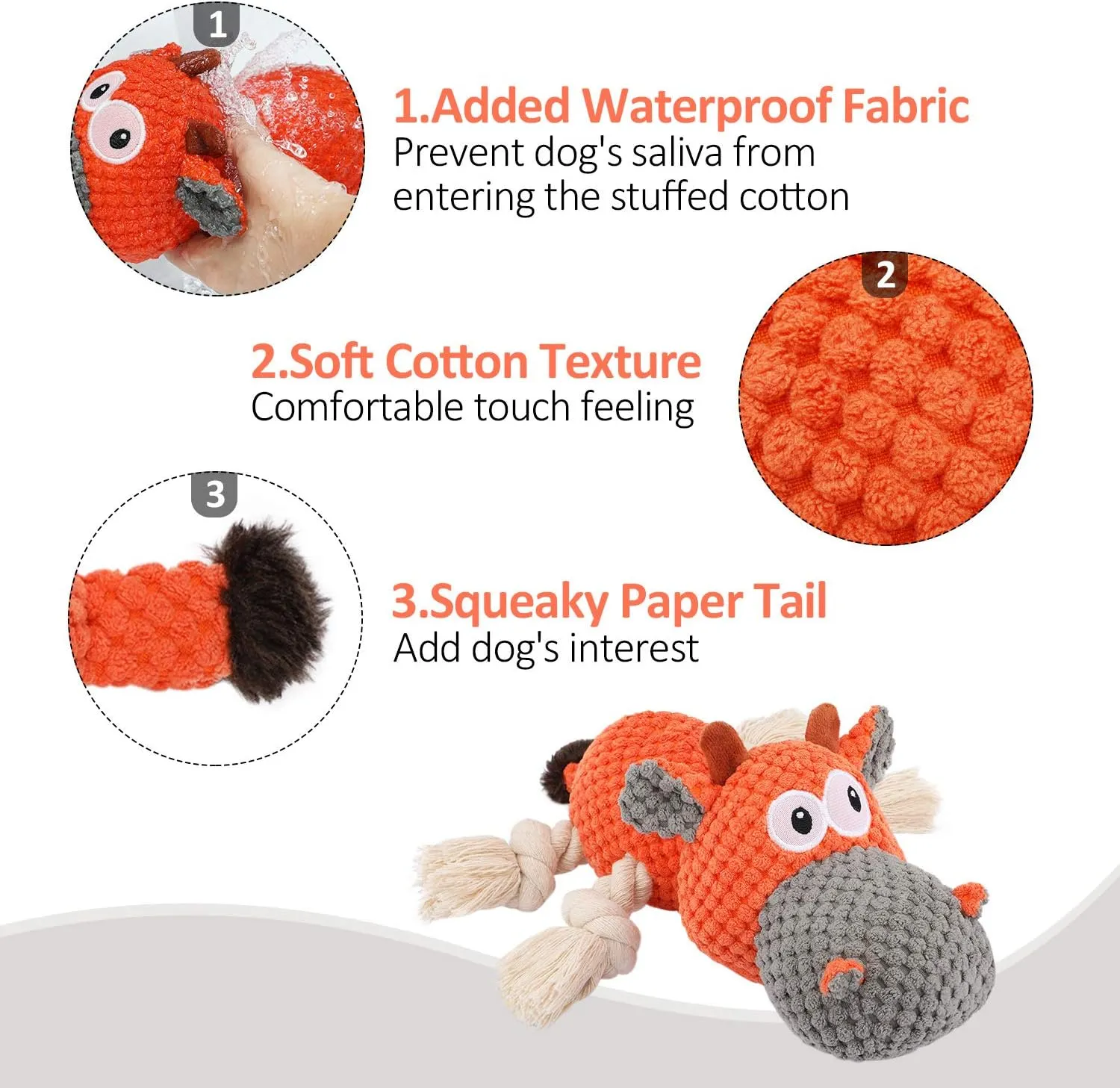 IOKHEIRA Dog Plush Toy for Large Aggressive Chewers,Indestructible Dog Squeaky Toys,Stuffed Animals Toys with Cotton Material and Crinkle Paper,Durable Chewing Toys (Carrot Orange, Cattle)