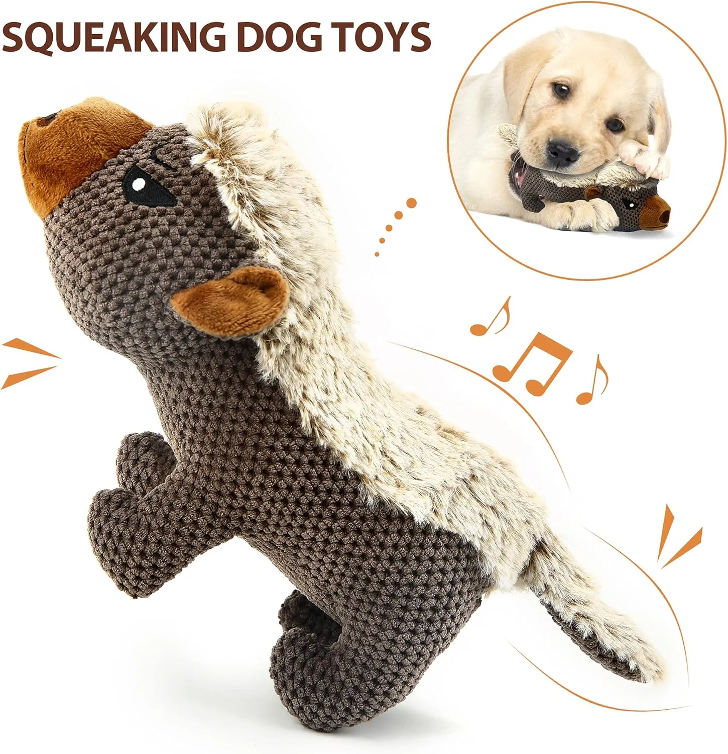 IOKHEIRA Dog Plush Toys for Aggressive Chewers, Indestructible Dog Squeaky Toys with Crinkle Paper, Durable Teething Chew Toys for Medium and Large Breed (Grey)