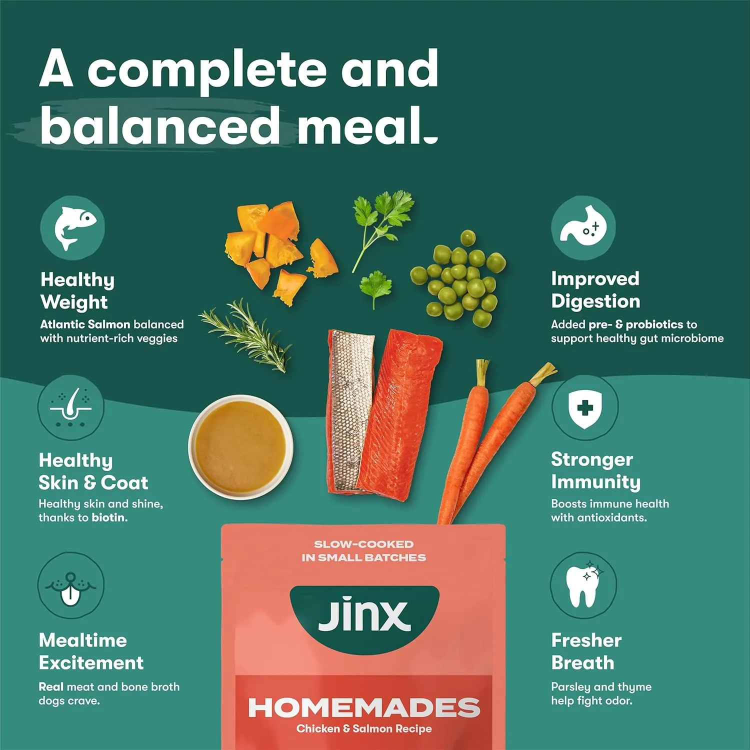 Jinx Salmon Wet Dog Food Topper, Mix with Dry Dog Food, Made with Real Salmon & Chicken, Bone Broth, No Fillers, Puppy, Adult, Senior, 9oz, 6 Pack