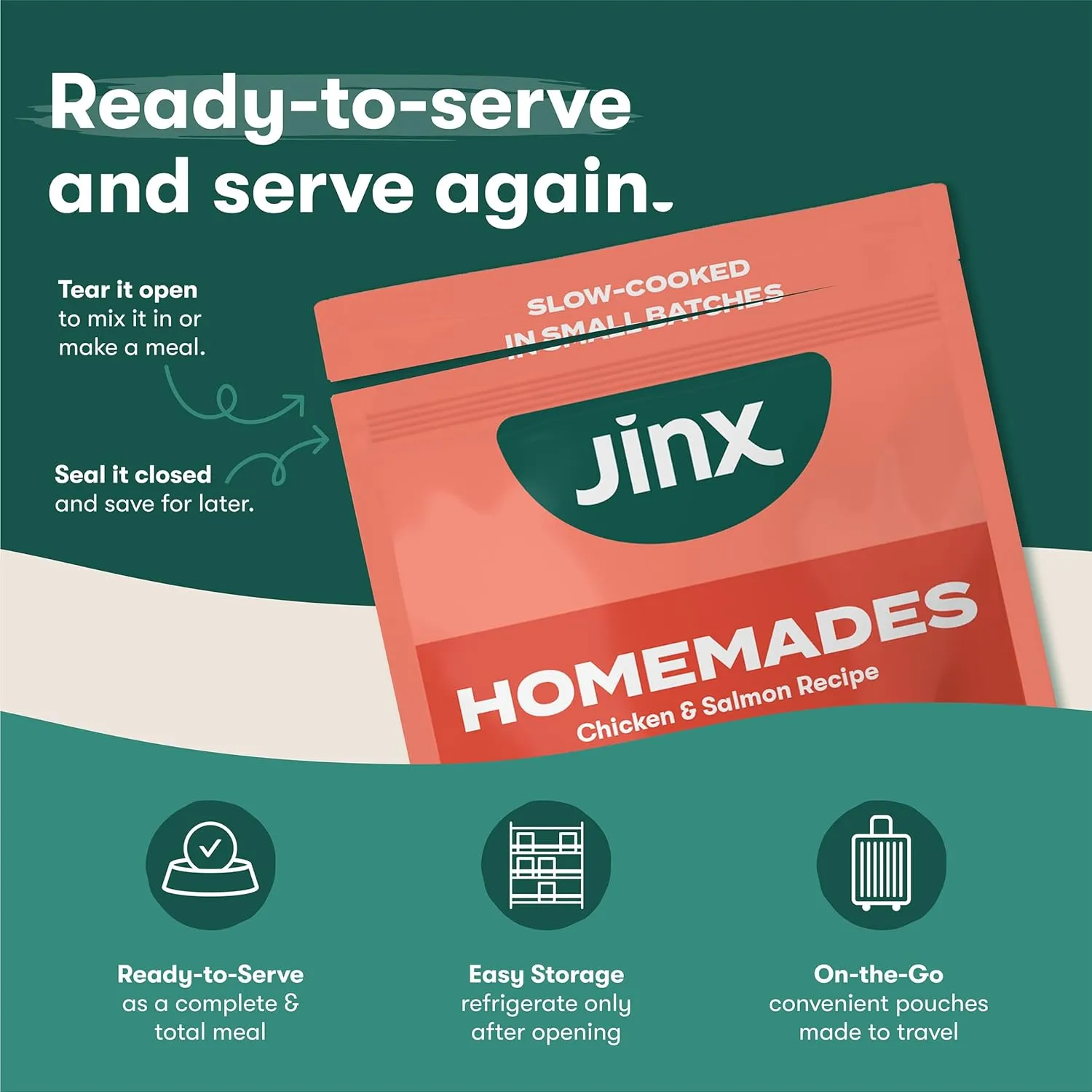 Jinx Salmon Wet Dog Food Topper, Mix with Dry Dog Food, Made with Real Salmon & Chicken, Bone Broth, No Fillers, Puppy, Adult, Senior, 9oz, 6 Pack