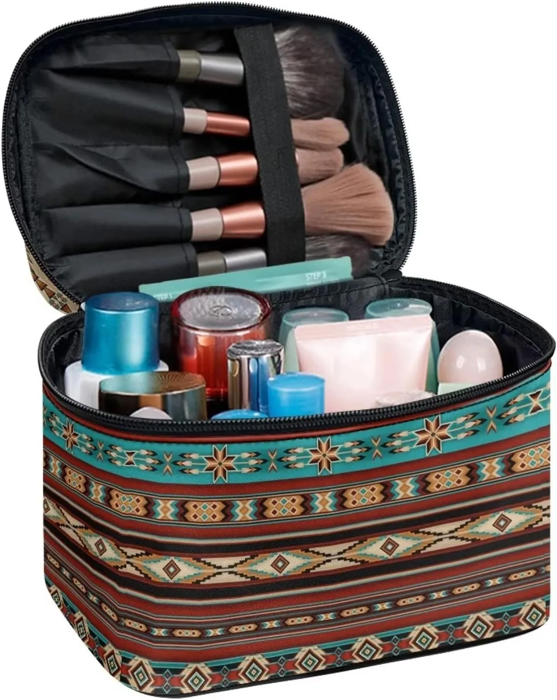 JoyLamoria Aztec Print Cosmetic Bag Lightweight Toiletry Case Brush Bag with Design