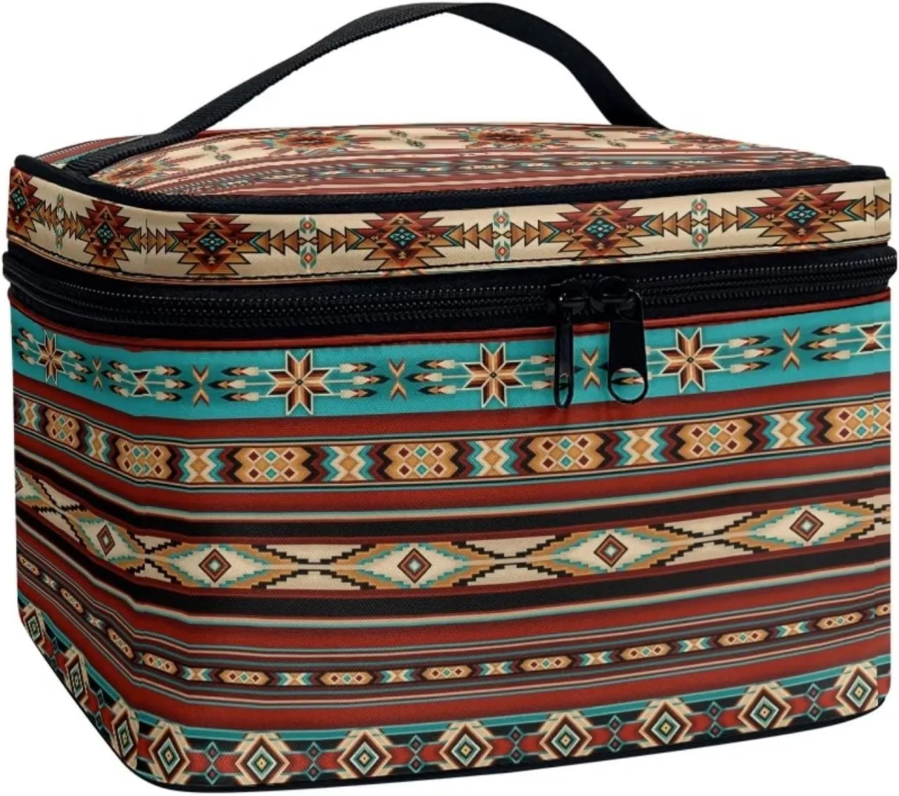 JoyLamoria Aztec Print Cosmetic Bag Lightweight Toiletry Case Brush Bag with Design