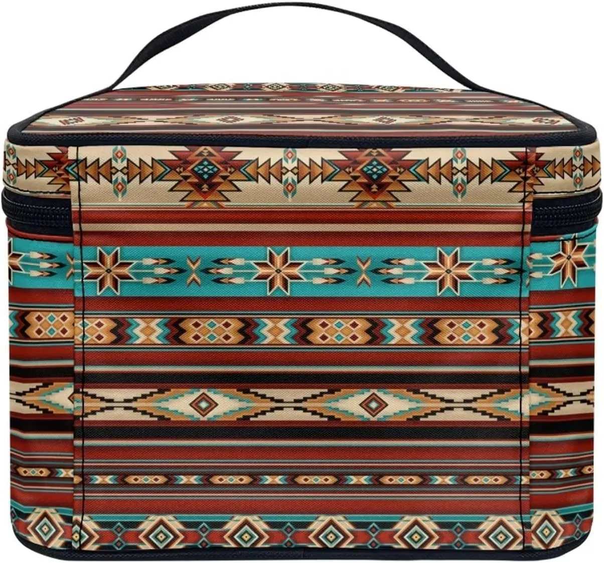 JoyLamoria Aztec Print Cosmetic Bag Lightweight Toiletry Case Brush Bag with Design