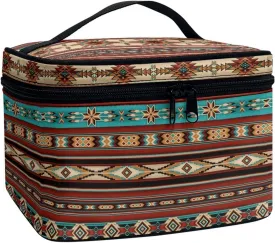 JoyLamoria Aztec Print Cosmetic Bag Lightweight Toiletry Case Brush Bag with Design