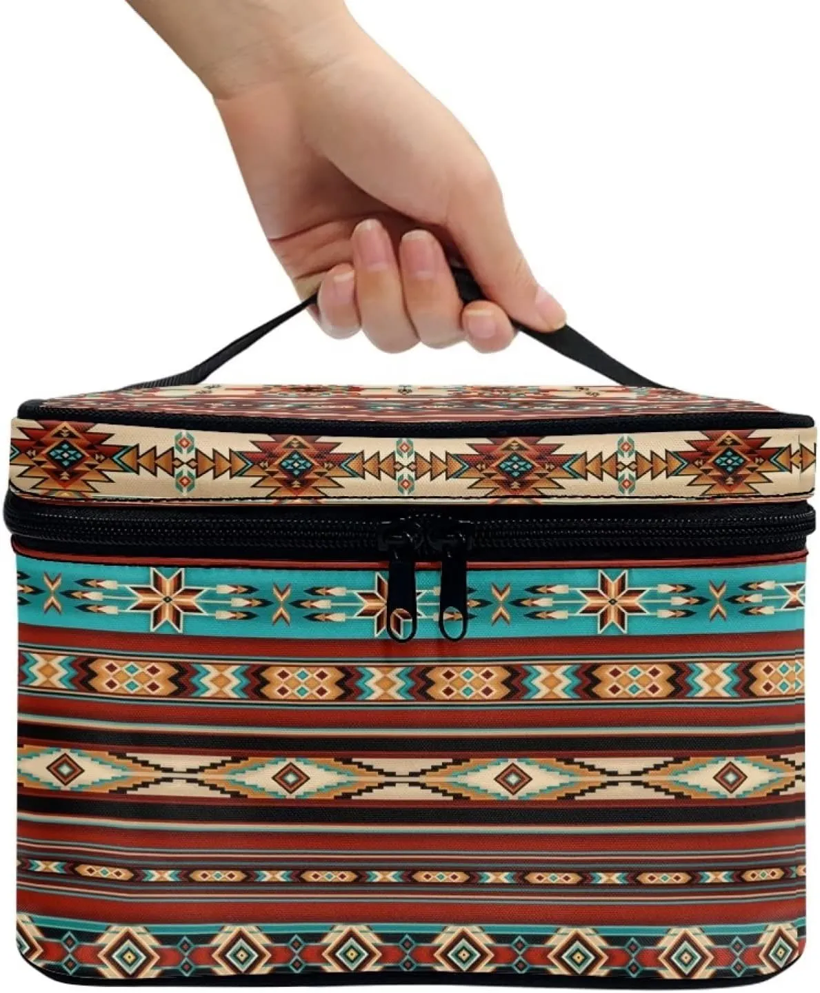 JoyLamoria Aztec Print Cosmetic Bag Lightweight Toiletry Case Brush Bag with Design