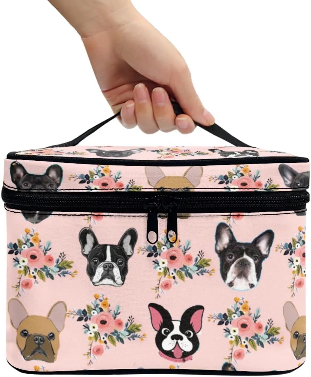 JoyLamoria Boston Bulldog Makeup Case Portable Cosmetic Bag Toiletry Containers for Women