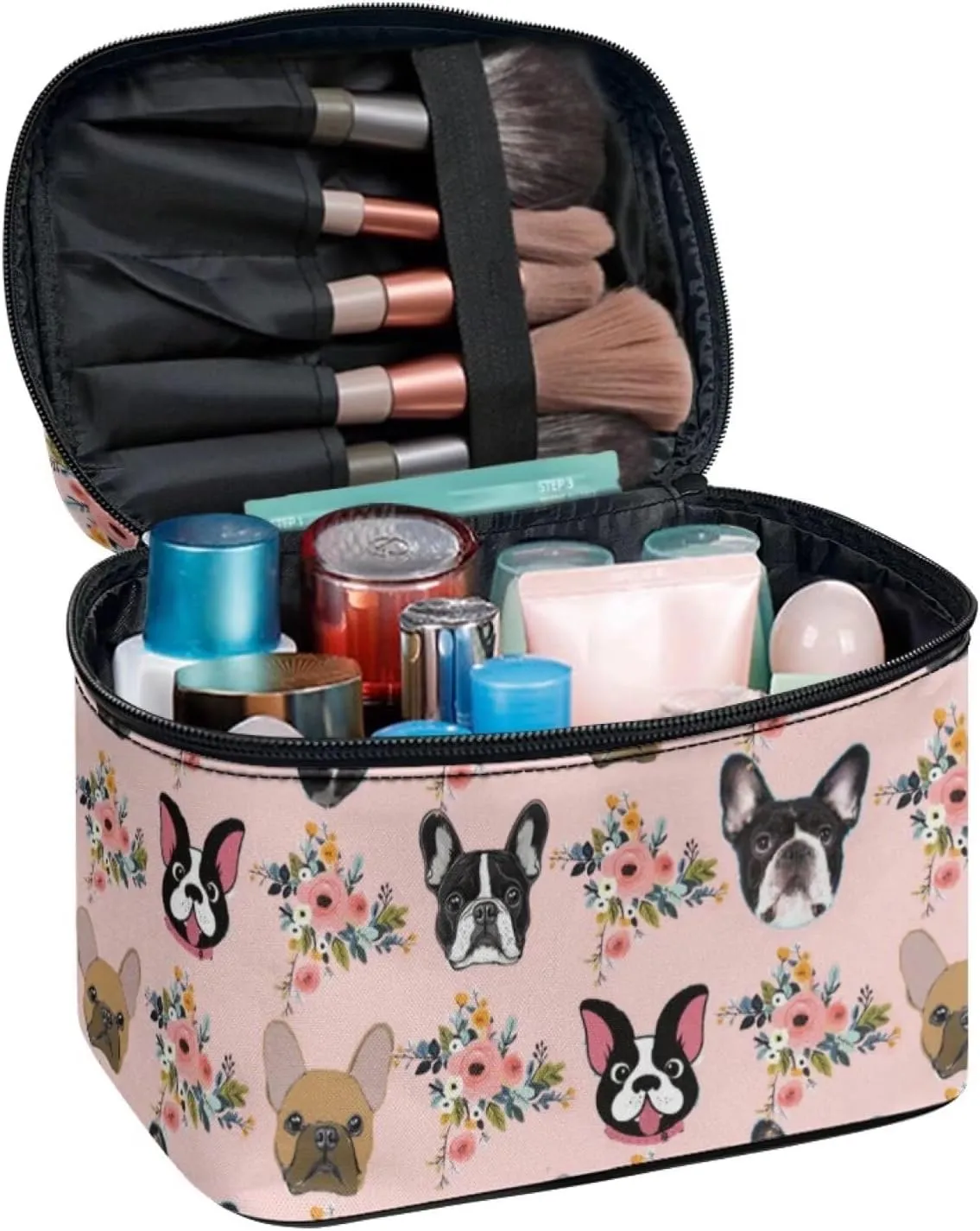 JoyLamoria Boston Bulldog Makeup Case Portable Cosmetic Bag Toiletry Containers for Women