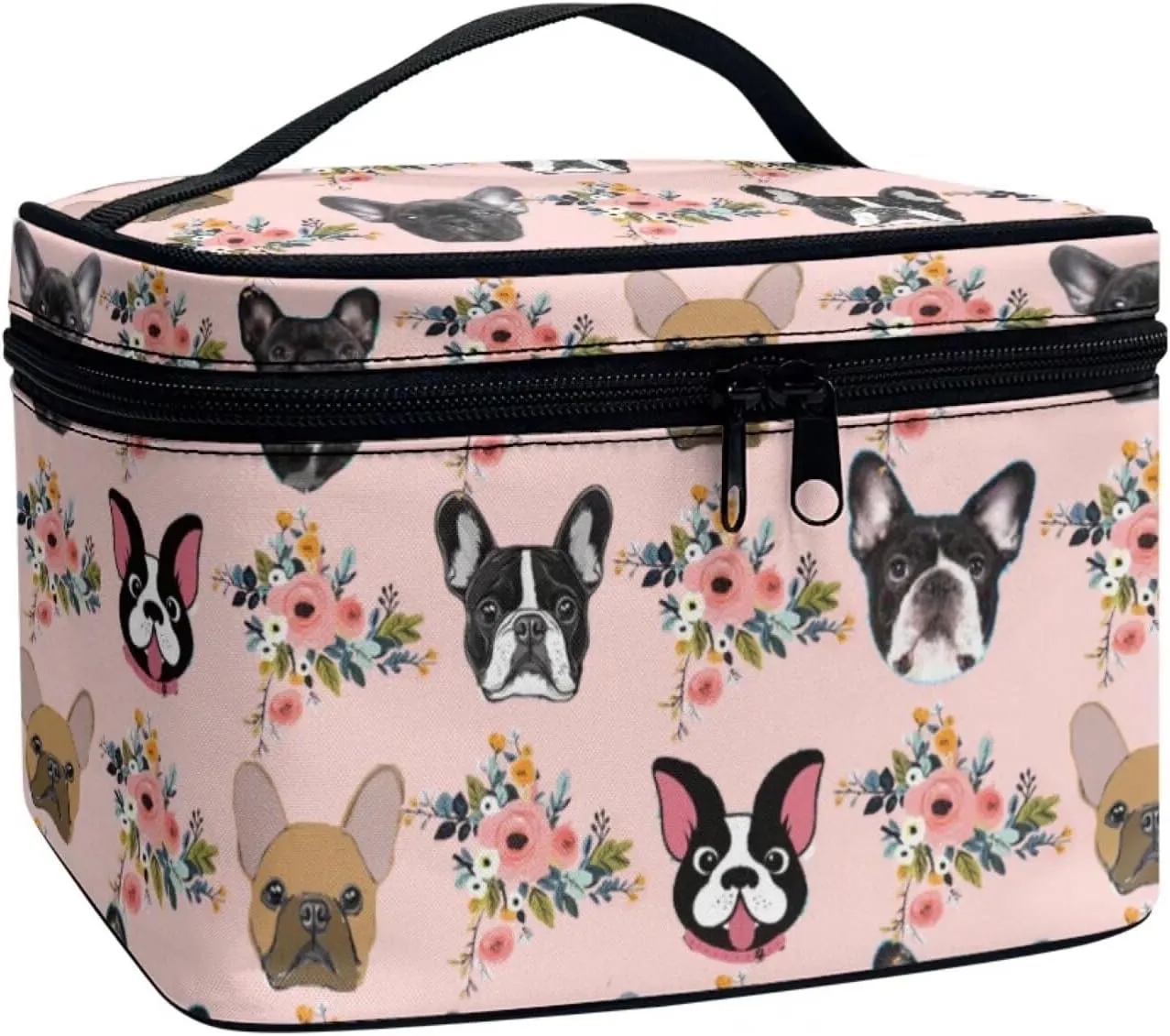 JoyLamoria Boston Bulldog Makeup Case Portable Cosmetic Bag Toiletry Containers for Women