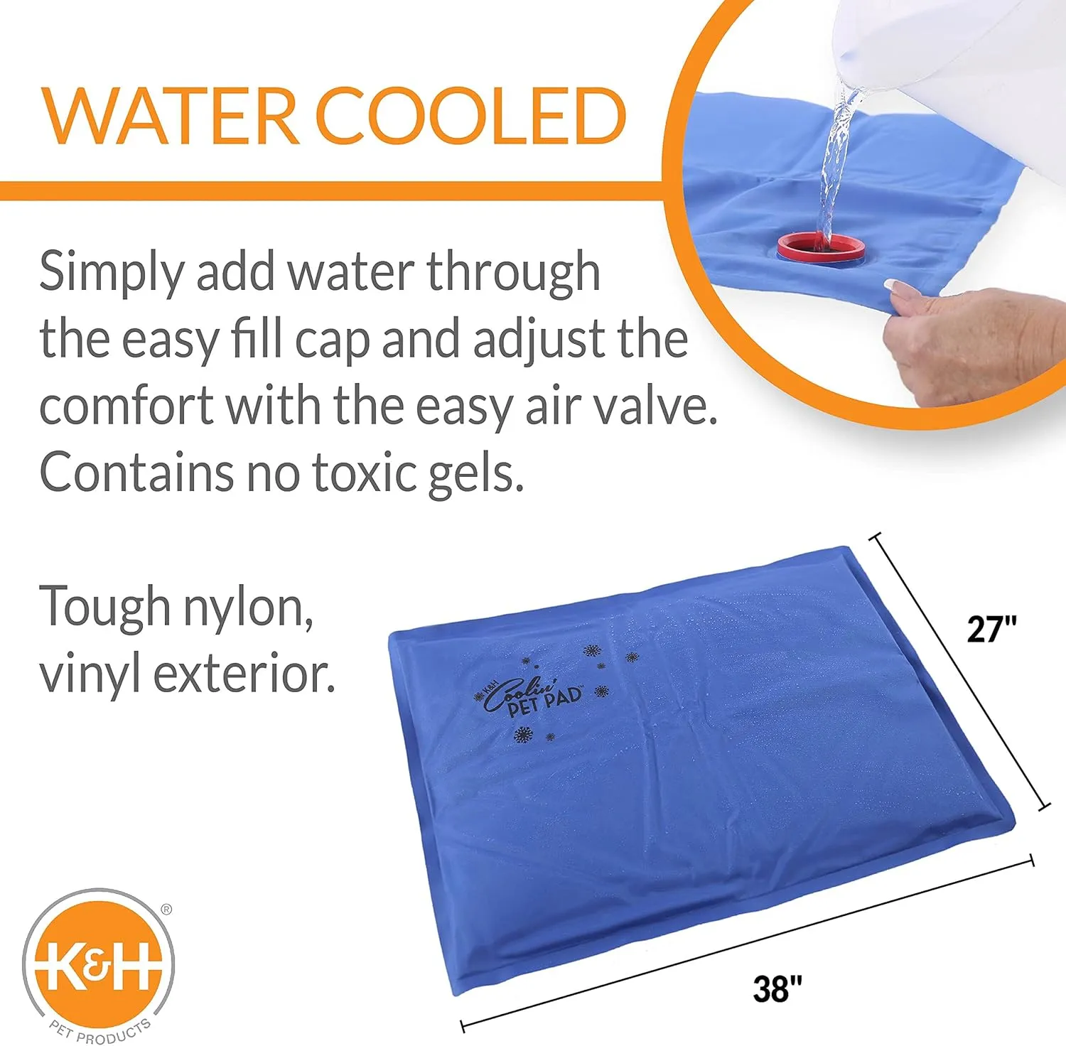 K&H Pet Products Coolin' Pet Pad Dog Mat, Portable Dog Cooling Mat for Travel or in Home, Perfect for Carriers, Crates, Outdoor Houses, Yards, Porches, Pet Beds & More - E-Large 38 X 27in Chill Blue