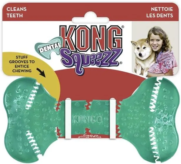 KONG Squeezz Dental Bone - Dog Toy for Cleaning Teeth - Flexible Chew Toy for Gentle & Mild Chewers - for Medium/Large Dogs