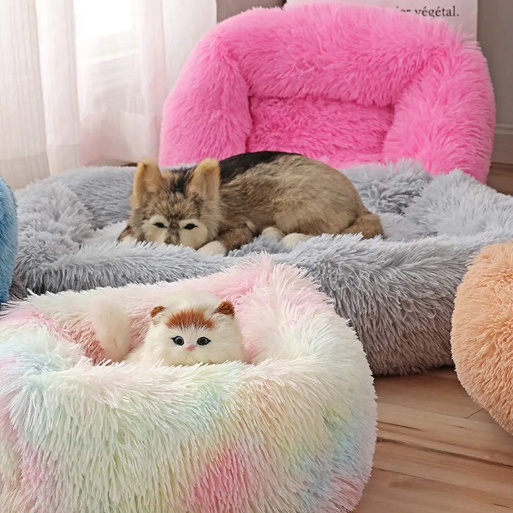 La La Pet Donut Dog Cat Bed Cozy Cave Pet Bed Burrow Dog Bed Calming Cuddler Self-Warming Pet Bed Soft Plush Pet Cushion Improved Sleep for Cats Small Medium Dogs Rainbow XS
