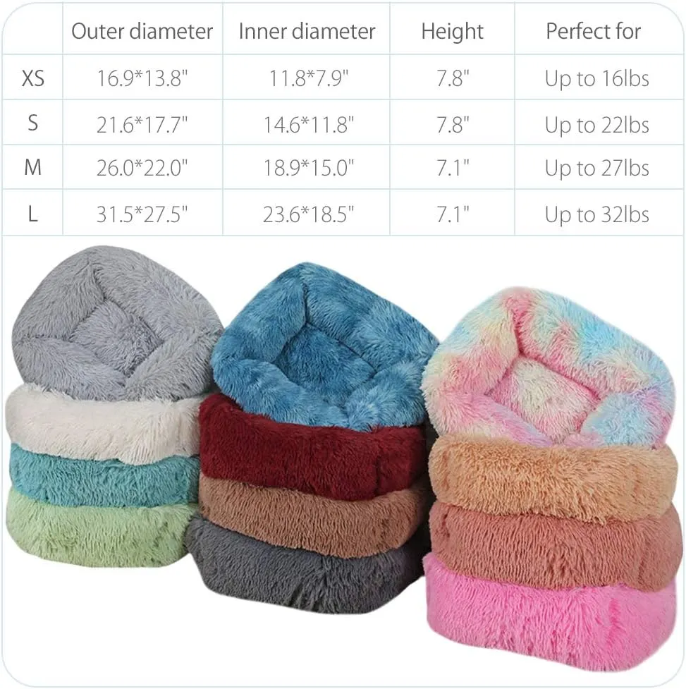 La La Pet Donut Dog Cat Bed Cozy Cave Pet Bed Burrow Dog Bed Calming Cuddler Self-Warming Pet Bed Soft Plush Pet Cushion Improved Sleep for Cats Small Medium Dogs Rainbow XS