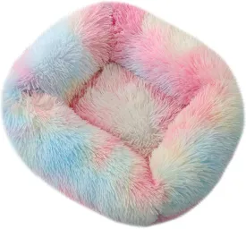 La La Pet Donut Dog Cat Bed Cozy Cave Pet Bed Burrow Dog Bed Calming Cuddler Self-Warming Pet Bed Soft Plush Pet Cushion Improved Sleep for Cats Small Medium Dogs Rainbow XS