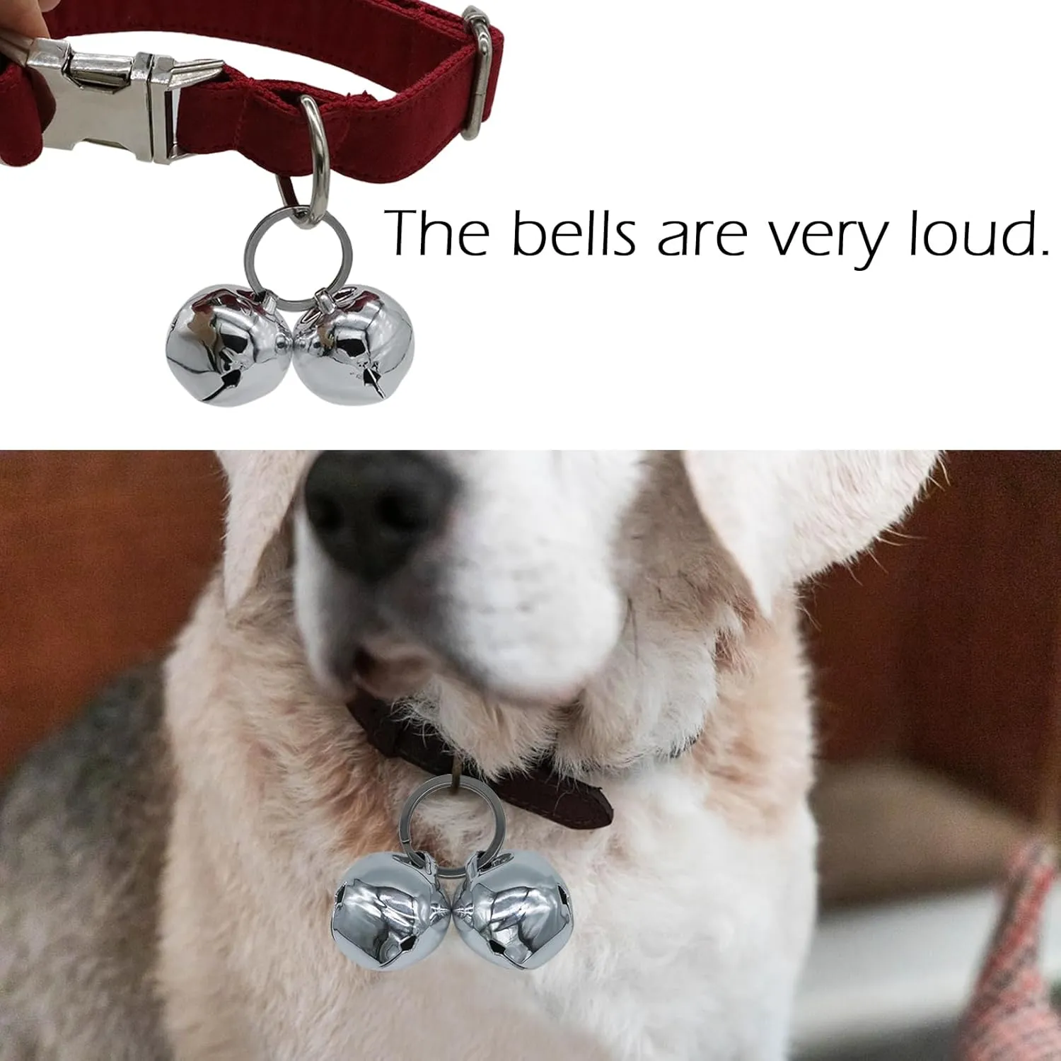 Large Dog Bells, Collar Loud Bells, Pet Tracker & Training, Handmade Metal(Silver)