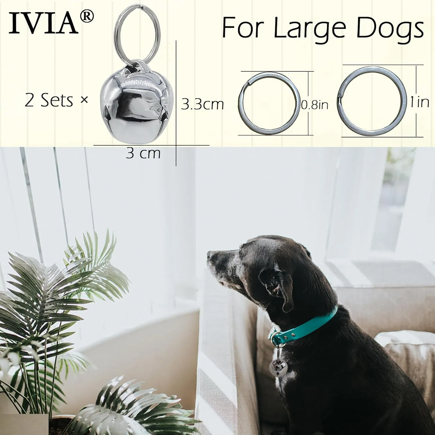 Large Dog Bells, Collar Loud Bells, Pet Tracker & Training, Handmade Metal(Silver)