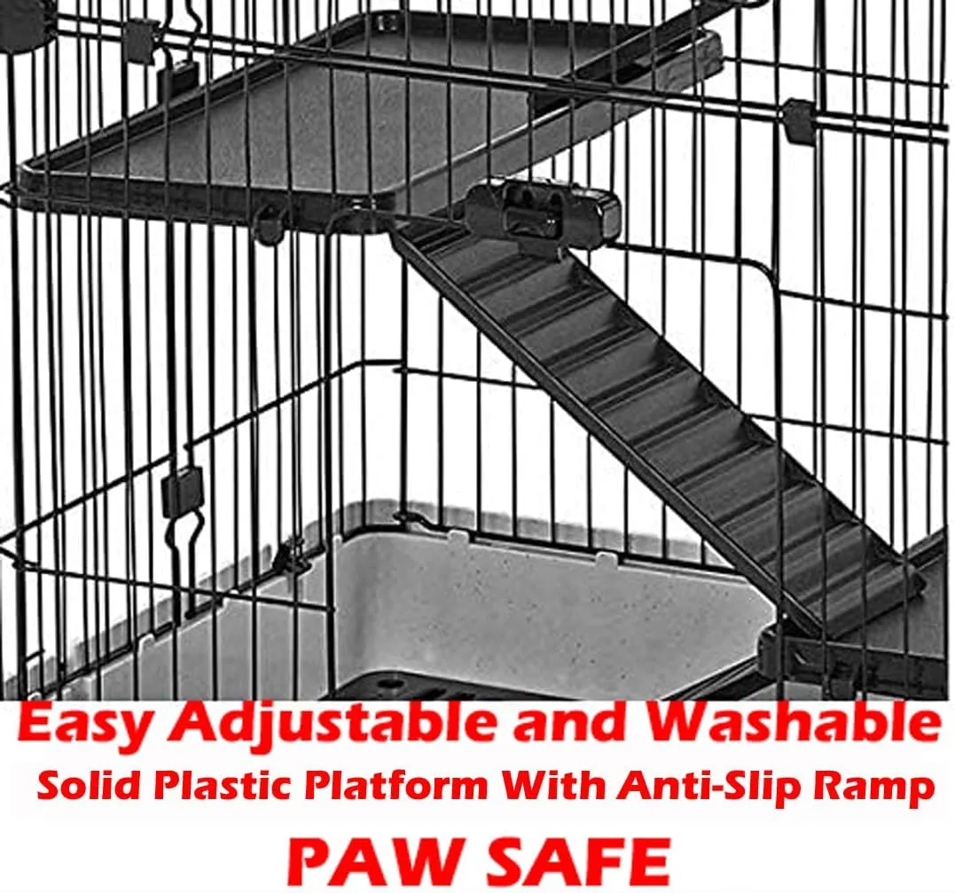 Large Multi-Level in/Outdoor Small Animal Cage for Guinea Pig Ferret Squirrel Chinchilla Cat Playpen Rabbit Hutch with Solid Platform & Ramp Leakproof Litter Removable Easy Clean Tray On Wheels