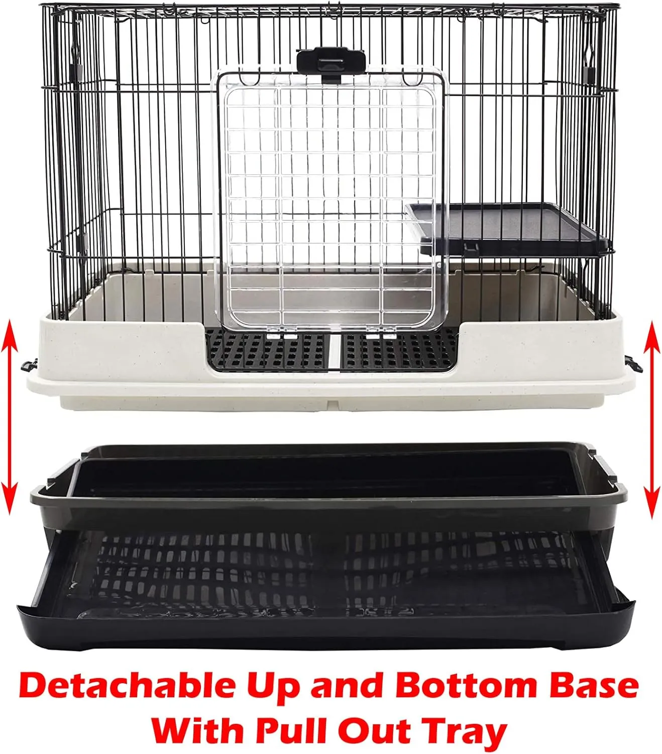 Large Multi-Level in/Outdoor Small Animal Cage for Guinea Pig Ferret Squirrel Chinchilla Cat Playpen Rabbit Hutch with Solid Platform & Ramp Leakproof Litter Removable Easy Clean Tray On Wheels