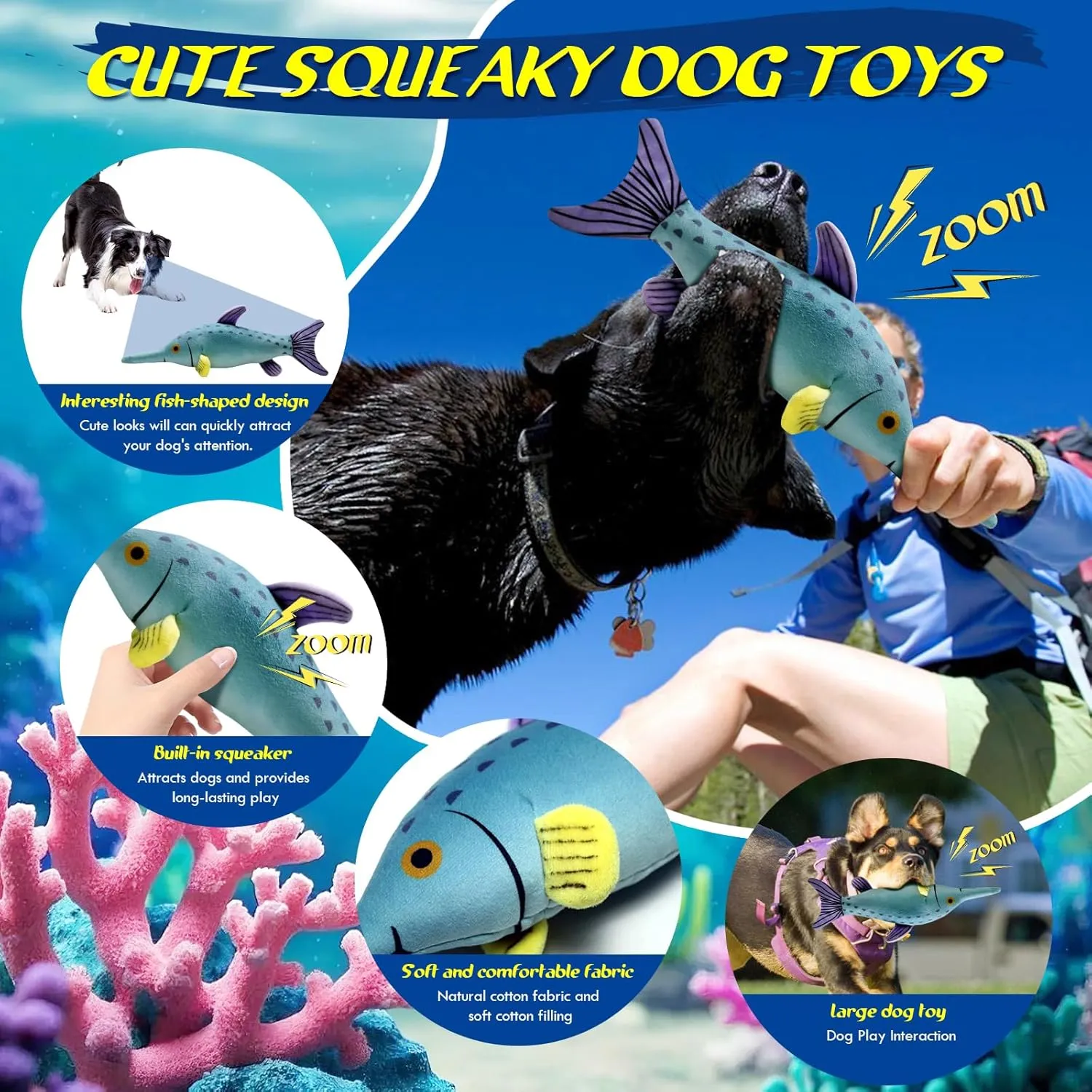 Large Squeaky Dog Toys :Plush Soft Dog Chew Toys - Tug of War for Large,Small, Medium,Puppy Breeds-Puppy Toys to Keep Them Busy