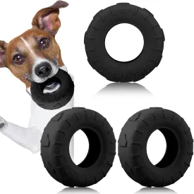 Leitee 3 Pieces Tire Dog Chew Toy Treat Dispenser Indestructible Rubber Tire Toy Black for Small to Medium Dogs Puppy Aggressive Chewers