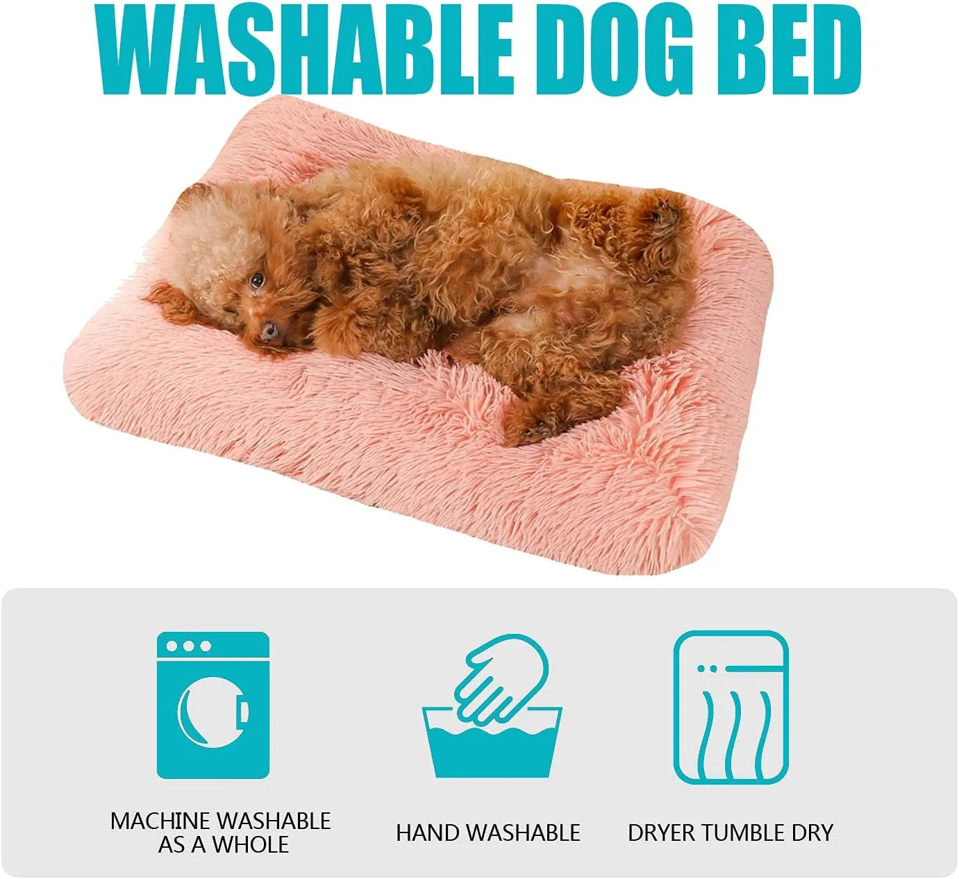 Liveinu Long Plush Calming Pet Bed Cuddler Pet Bed for Dogs and Cats Fluffy Faux Fur Dog Bed with Anti Slip Bottom Machine Washable Pet Sleep Bed Crate Mat Hot Pink M