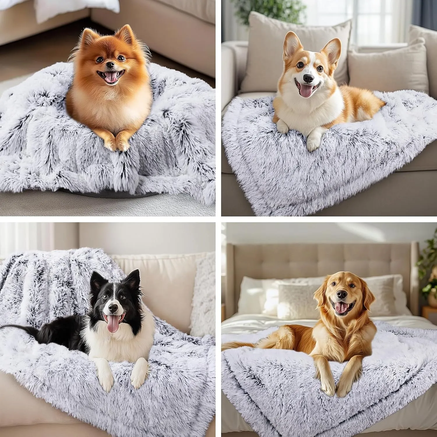 Luciphia Large Waterproof Dog Blanket for Pet Washable Liquid Proof Furniture Protector Shaggy Plush Calming Long Faux Fur Bed Cover for Couch Calming Cat Blankets for Medium, Mist Grey, 50" x 60"
