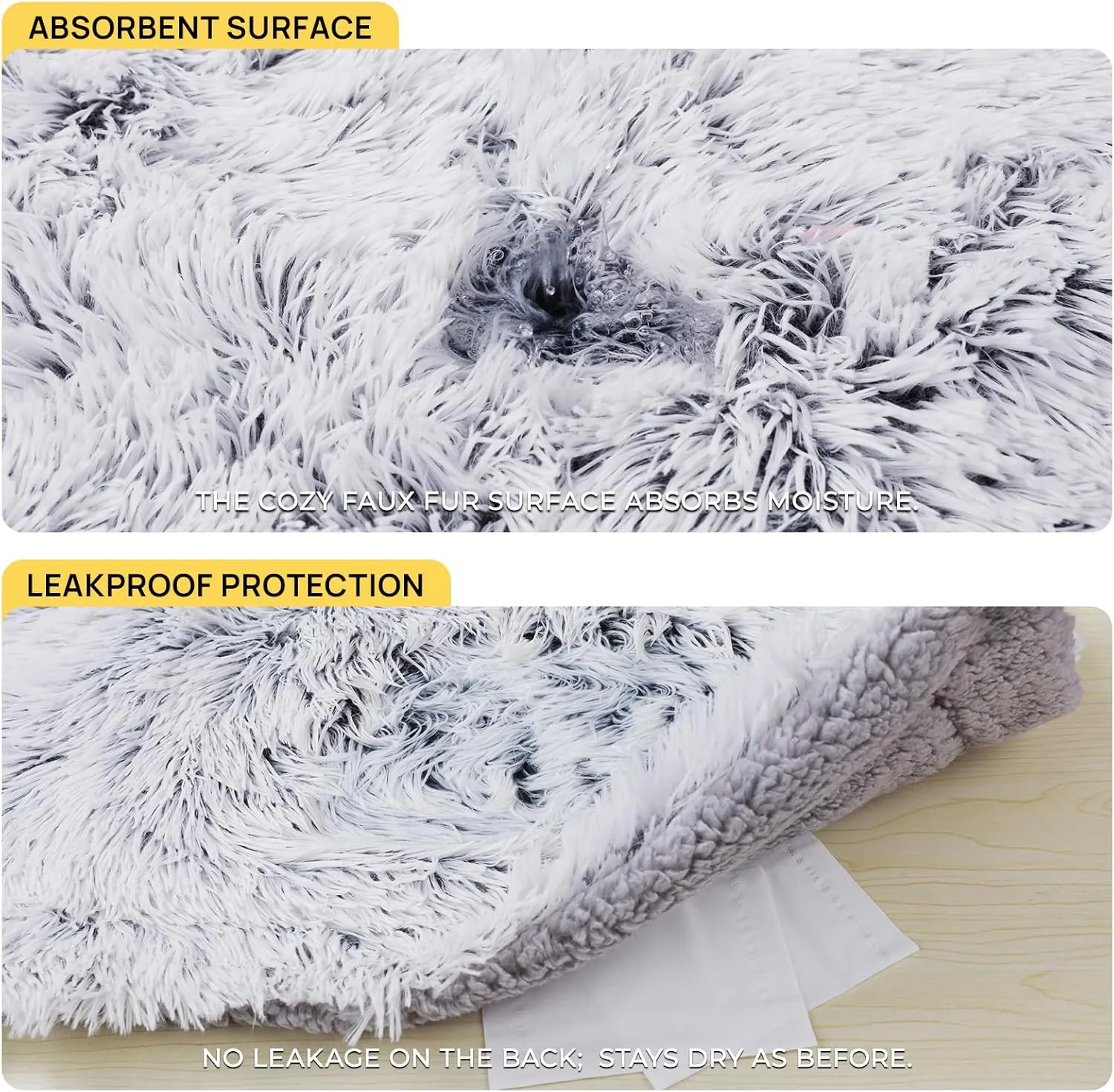 Luciphia Large Waterproof Dog Blanket for Pet Washable Liquid Proof Furniture Protector Shaggy Plush Calming Long Faux Fur Bed Cover for Couch Calming Cat Blankets for Medium, Mist Grey, 50" x 60"