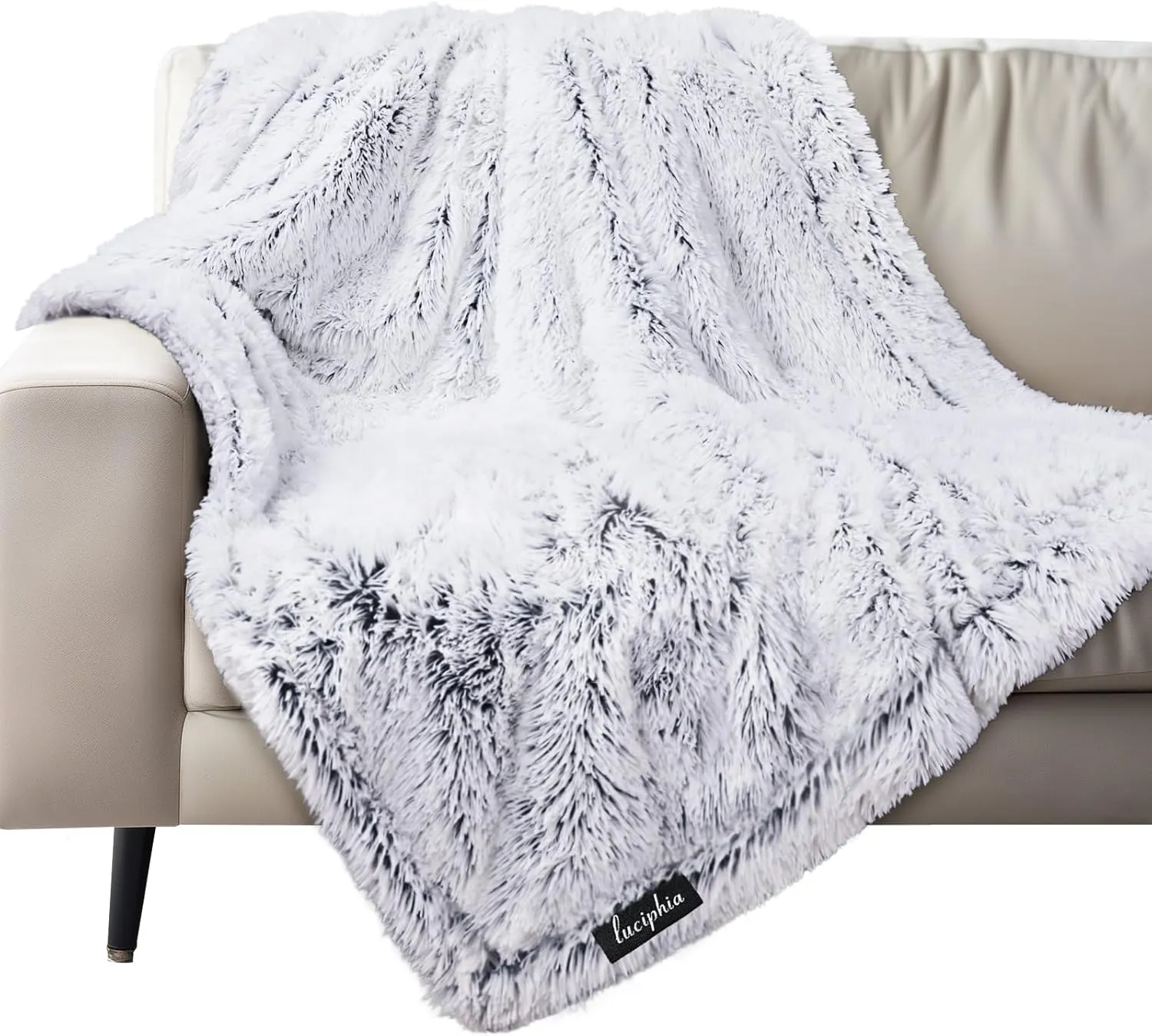 Luciphia Large Waterproof Dog Blanket for Pet Washable Liquid Proof Furniture Protector Shaggy Plush Calming Long Faux Fur Bed Cover for Couch Calming Cat Blankets for Medium, Mist Grey, 50" x 60"