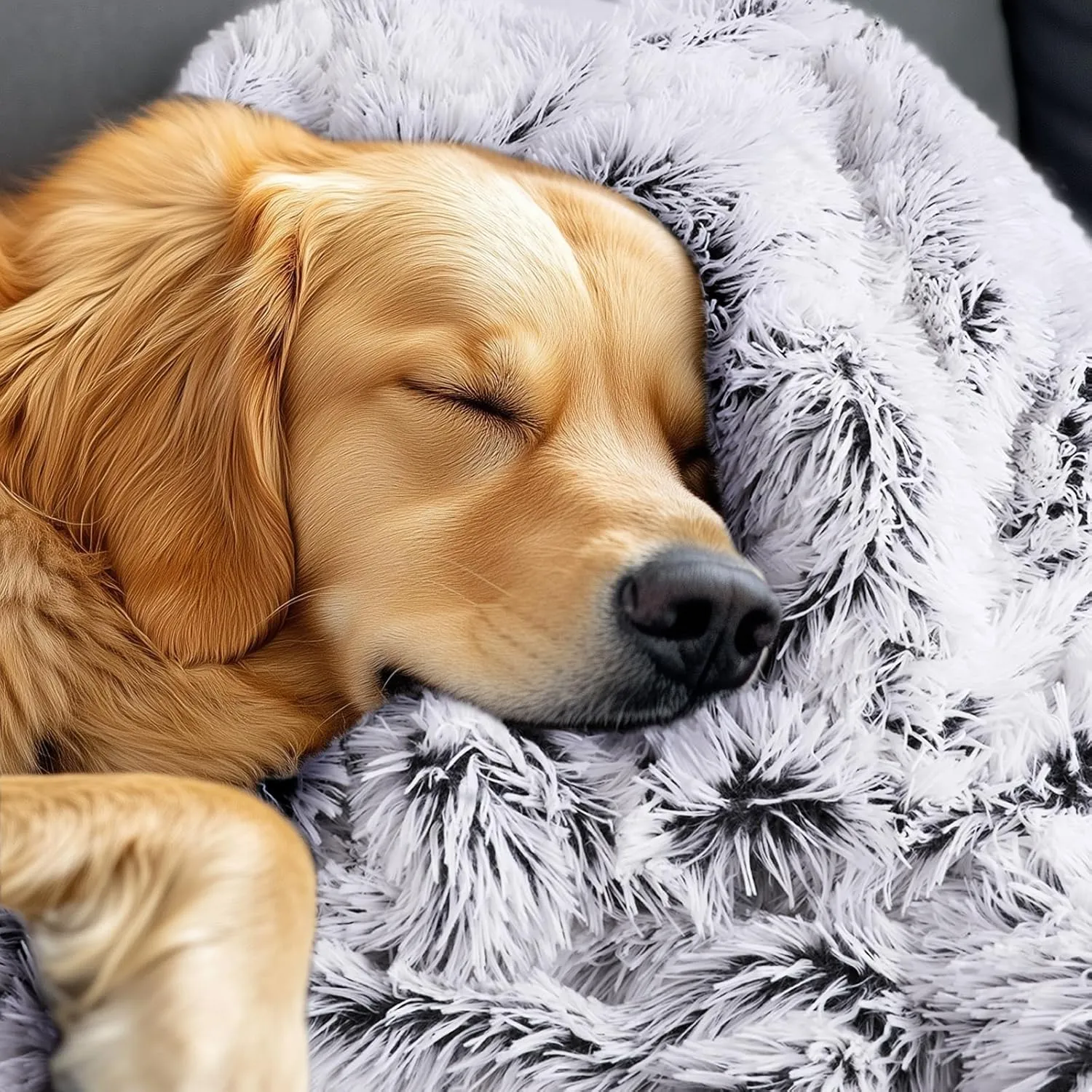Luciphia Large Waterproof Dog Blanket for Pet Washable Liquid Proof Furniture Protector Shaggy Plush Calming Long Faux Fur Bed Cover for Couch Calming Cat Blankets for Medium, Mist Grey, 50" x 60"