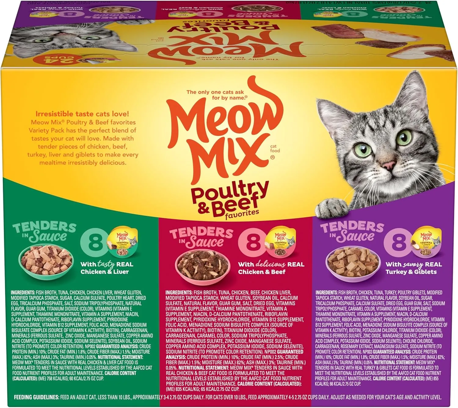 Meow Mix Tenders in Sauce Wet Cat Food, Poultry & Beef Variety Pack, 2.75 Ounce Cup (Pack of 24)