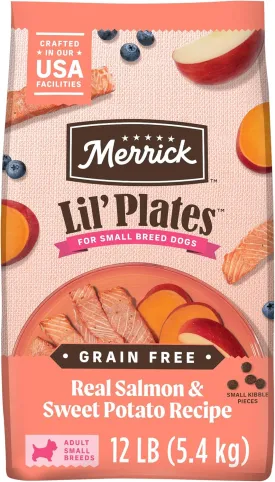 Merrick Lil Plates Premium Grain Free Dry Dog Food for Small Dogs, Real Salmon and Sweet Potato Kibble - 12.0 lb. Bag