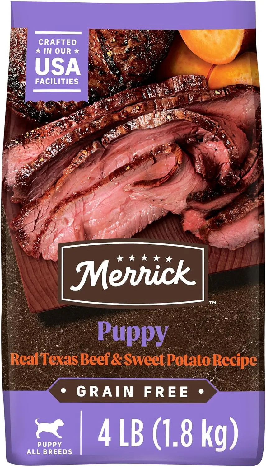 Merrick Premium Grain Free Dry Puppy Food, Wholesome And Natural Kibble With Real Texas Beef And Sweet Potato - 4.0 lb. Bag