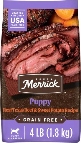 Merrick Premium Grain Free Dry Puppy Food, Wholesome And Natural Kibble With Real Texas Beef And Sweet Potato - 4.0 lb. Bag