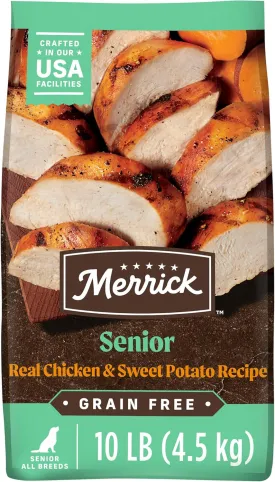 Merrick Premium Grain Free Dry Senior Dog Food, Wholesome And Natural Kibble, Real Chicken And Sweet Potato - 10.0 lb. Bag