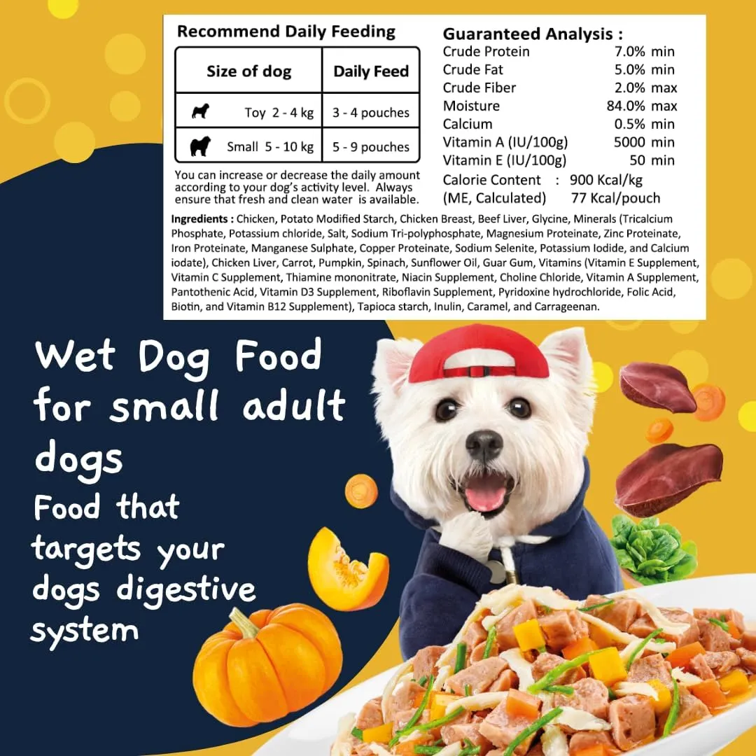 MOOCHIE Grain Free Small Dogs Wet Dog Food - Digestive Care - Real Chicken, Beef & Vegetable - No Artificial Flavors or Preservative - 12 x 3 oz Pouch