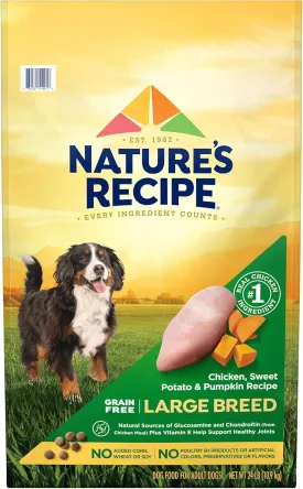 Natures Recipe Grain Free Large Breed Chicken, Sweet Potato & Pumpkin Recipe Dry Dog Food, 24 lb. Bag