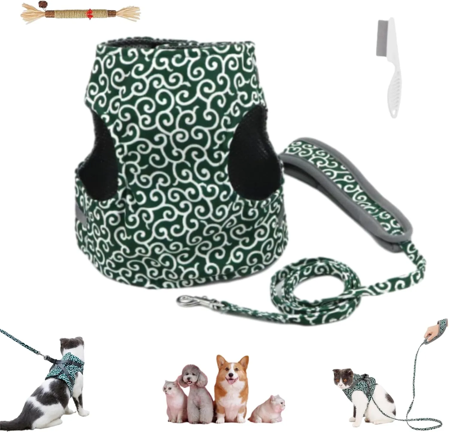 Niowatched Cat Vest Harness and Leash, Cat Dogs Vest Harness and Leash Anti-Break Away Chest Strap, Breathable Soft Adjustable (Green, XS)
