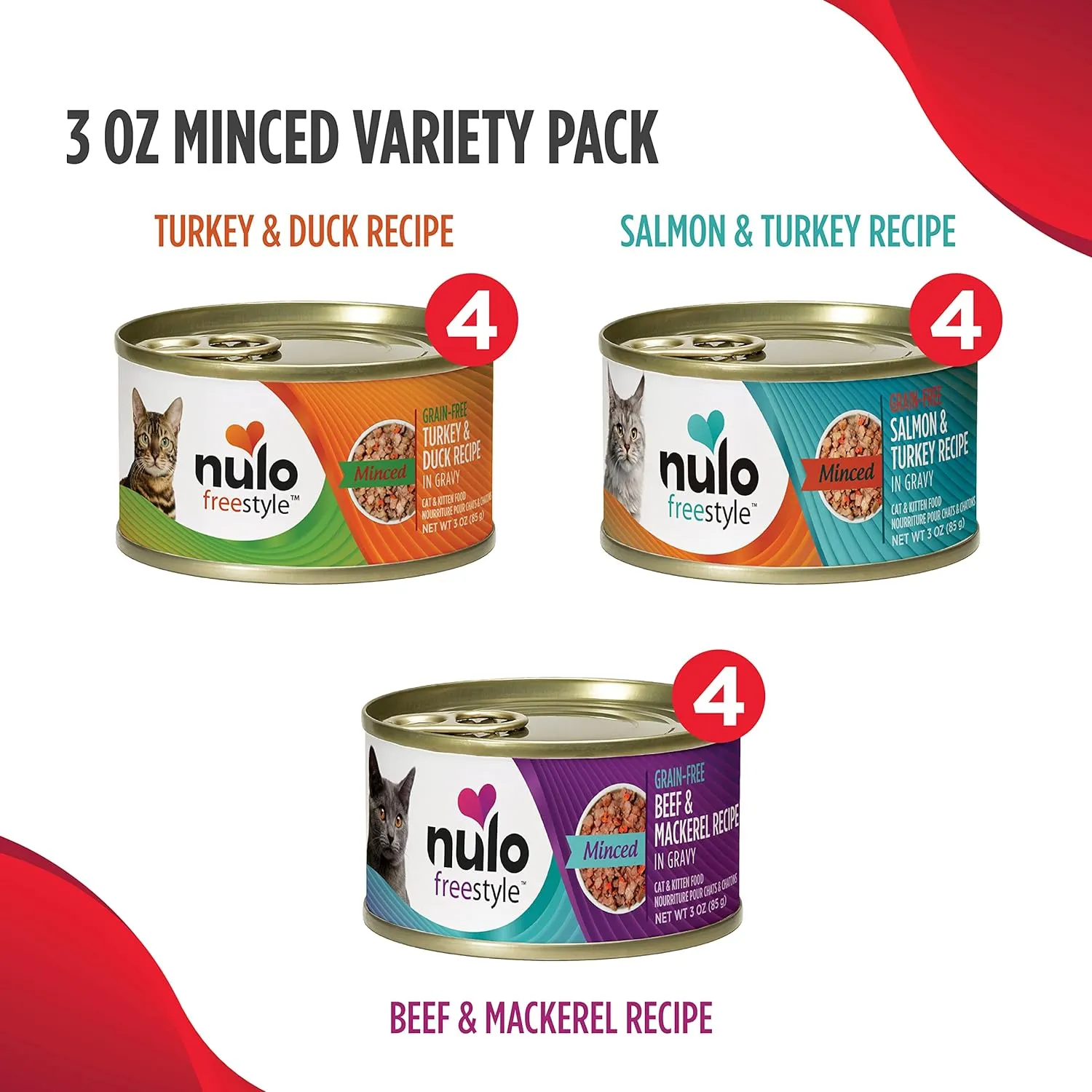 Nulo Freestyle Variety Flavors Minced Wet Canned Cat Food, 3 Ounce (Pack of 12)