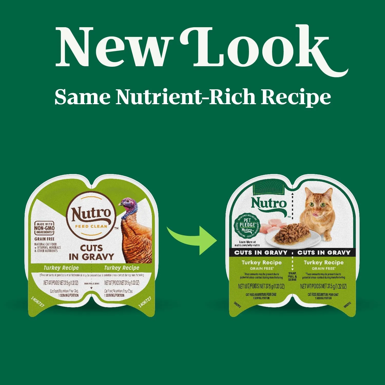 NUTRO Grain Free Natural Soft Wet Cat Food Cuts in Gravy Turkey Recipe, (24) 2.6 oz. PERFECT PORTIONS Twin-Pack Trays