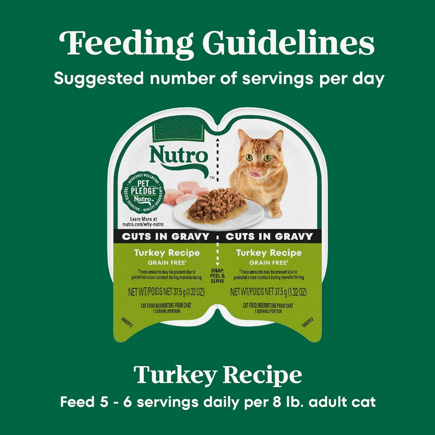 NUTRO Grain Free Natural Soft Wet Cat Food Cuts in Gravy Turkey Recipe, (24) 2.6 oz. PERFECT PORTIONS Twin-Pack Trays