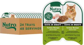 NUTRO Grain Free Natural Soft Wet Cat Food Cuts in Gravy Turkey Recipe, (24) 2.6 oz. PERFECT PORTIONS Twin-Pack Trays