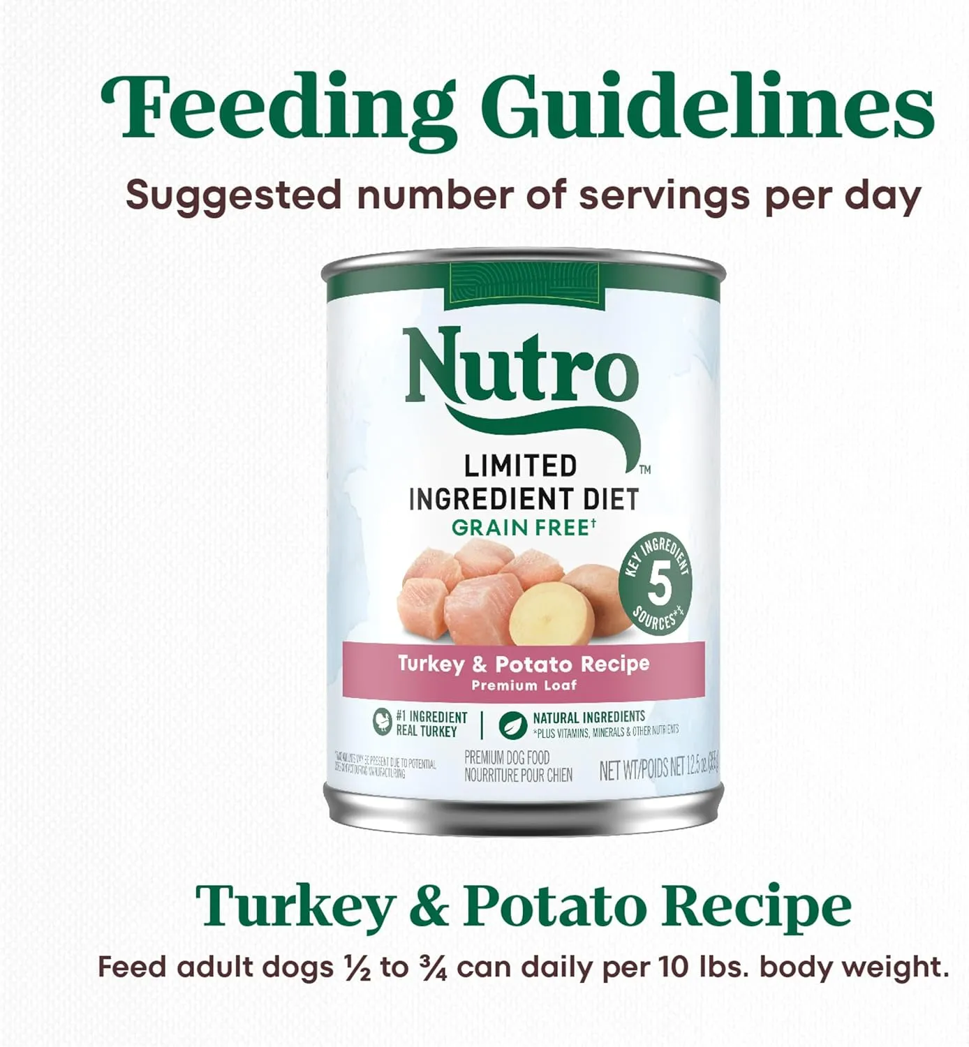 NUTRO Limited Ingredient Diet Adult Canned Soft Wet Dog Food Premium Loaf Turkey & Potato Recipe, 12.5 oz cans (12 Count, Pack of 1)