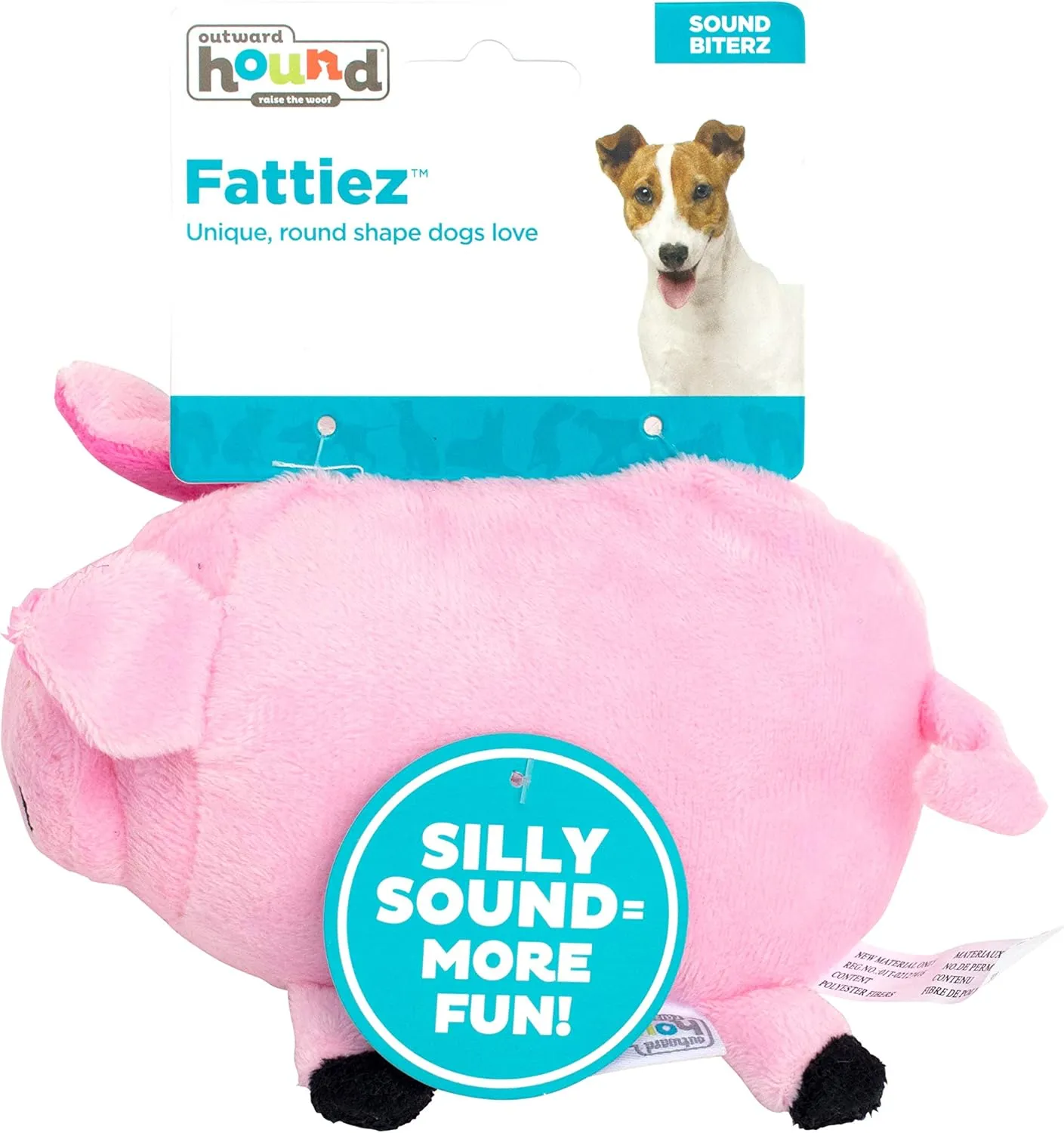 Outward Hound Fattiez Pig Plush Squeaky Dog Toy, Small