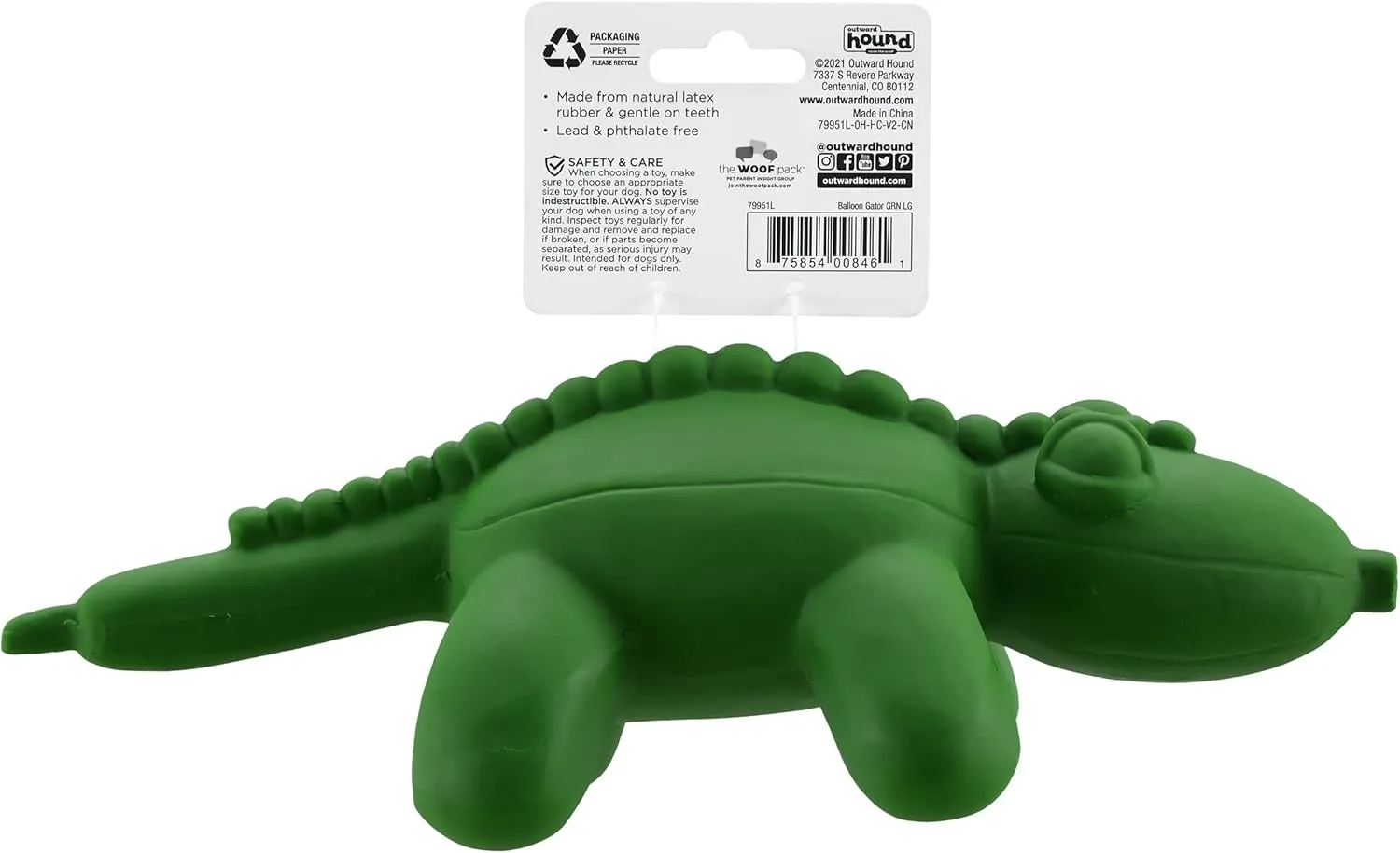 Outward Hound Latex Rubber Balloon Gator Squeaky Dog Toy, Large