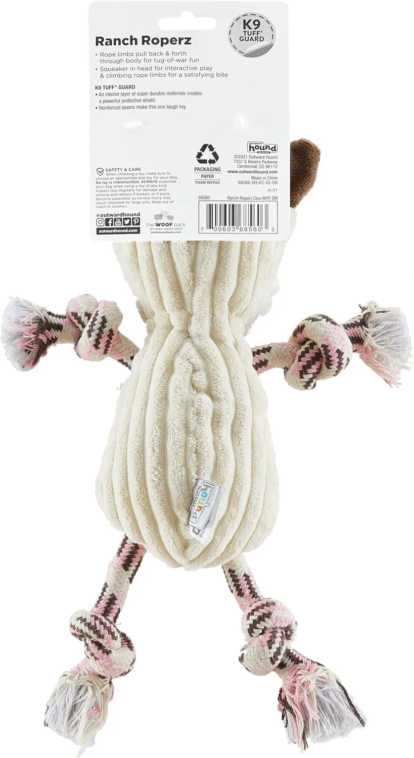 Outward Hound Ranch Roperz Cow Plush Squeaky Dog Toy