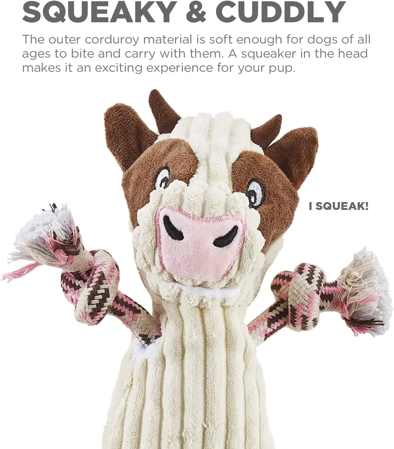 Outward Hound Ranch Roperz Cow Plush Squeaky Dog Toy