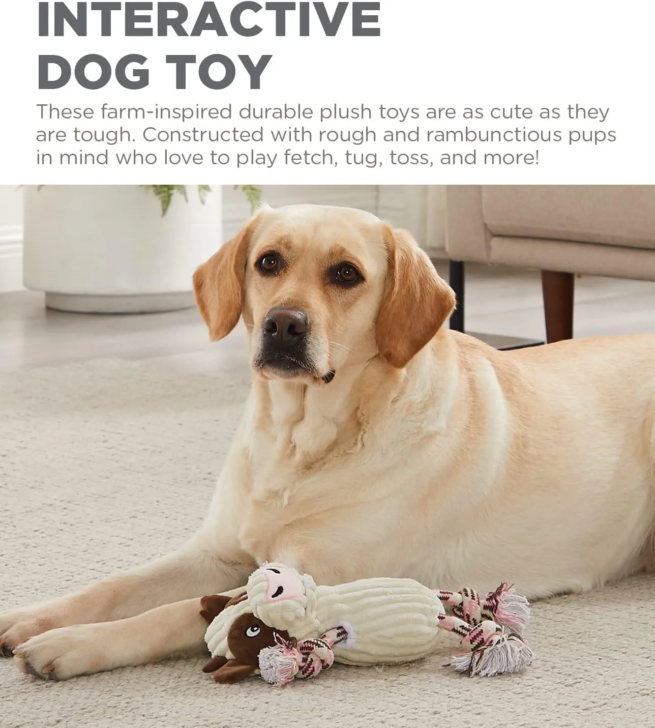 Outward Hound Ranch Roperz Cow Plush Squeaky Dog Toy