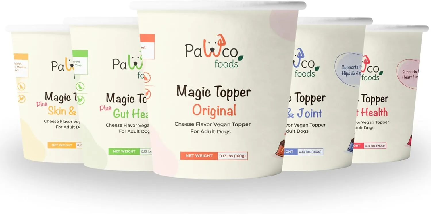 PawCo Magic Topper Hip & Joint Support - Vegan Dog Topper with Omega-3, Grain-Free Meal Enhancer for Senior Dogs, 160g